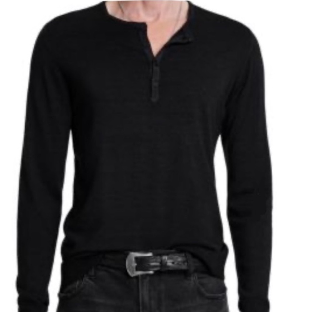 John Varvatos Luxe Man Henley Black Ribbed Top Quiet Luxury Capsule Elbow Patch